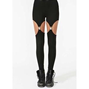 Two Pairs Black Suspender Leggings